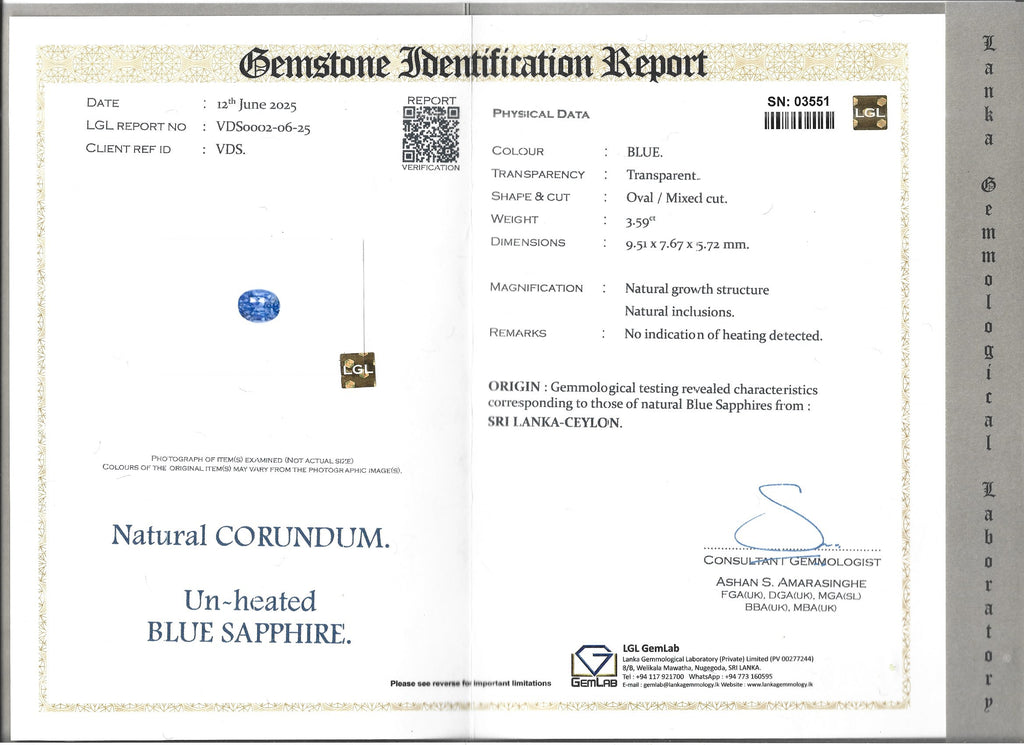 Ceylon Blue Sapphre-3.59ct- Oval