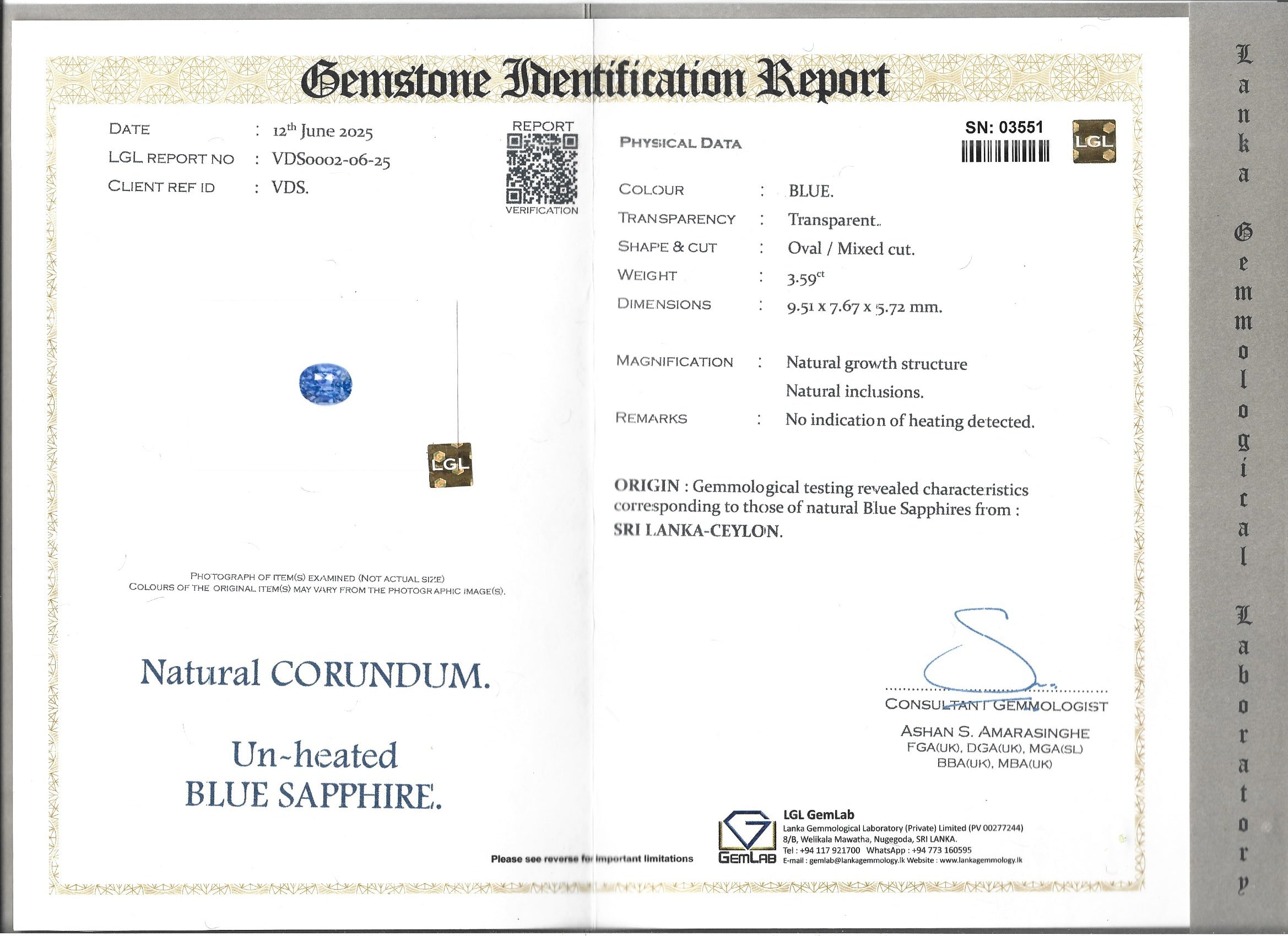 Ceylon Blue Sapphre-3.59ct- Oval