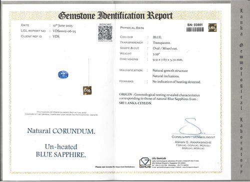 Ceylon Blue Sapphre-3.59ct- Oval